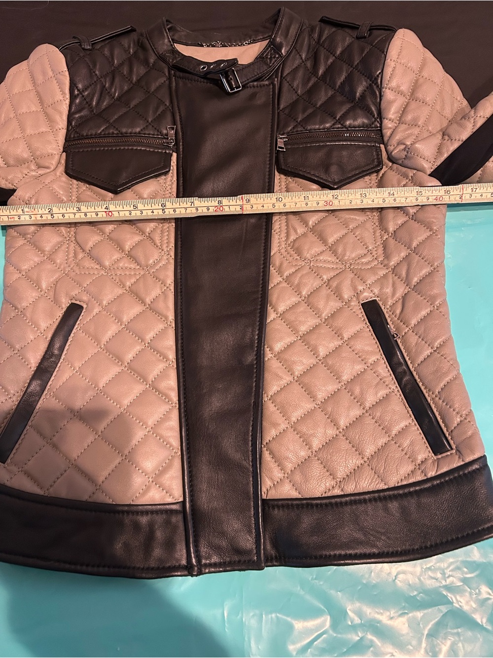 BCBGMAXAZRIA Mossy-Beige Lamb Leather Quilted Moto Jacket, Ladies XS - Picture 13 of 16
